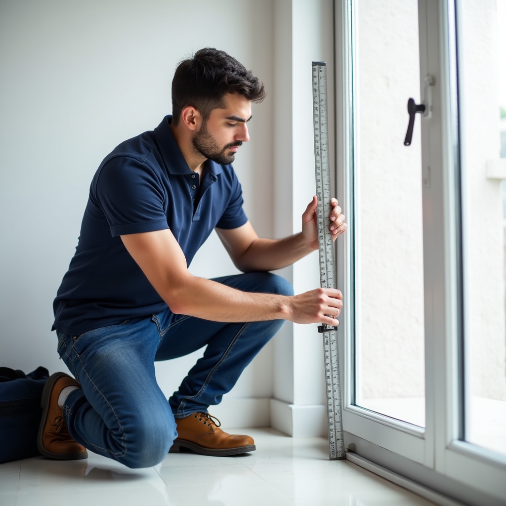 Мастер замеряет оконный проём